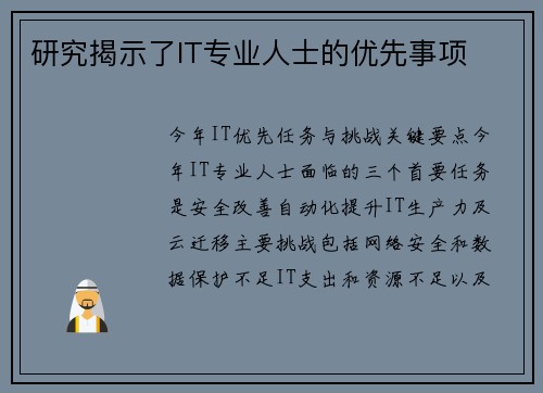 研究揭示了IT专业人士的优先事项 
